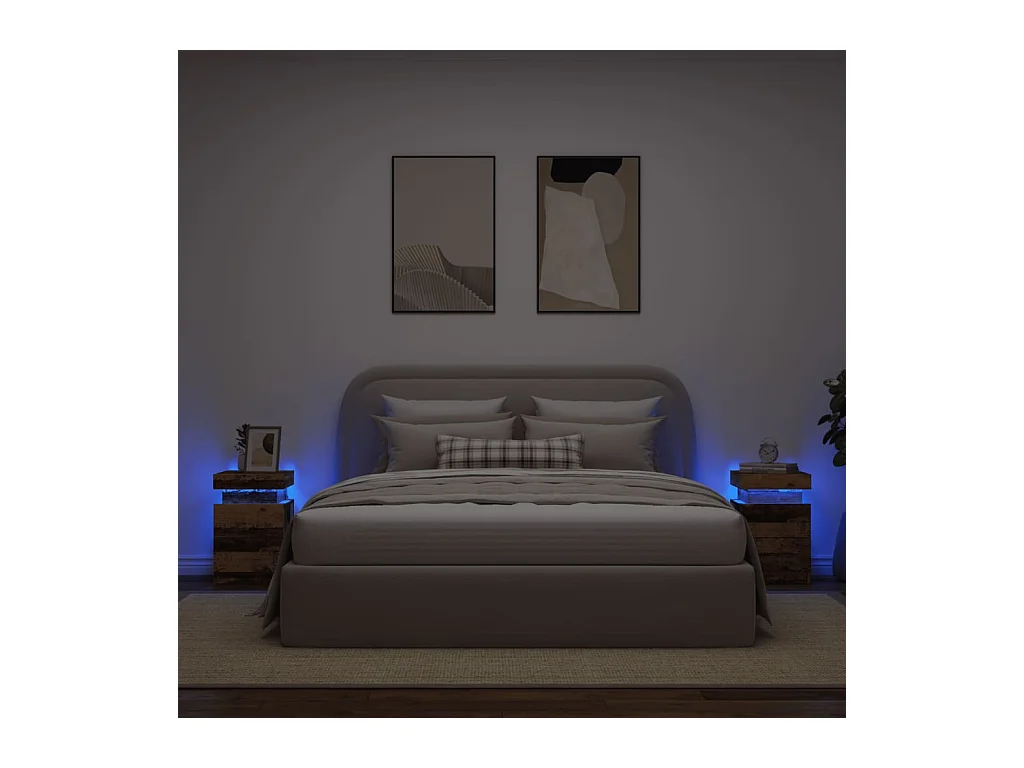 Mesitas de noche | Mesilla de noche con LED 2 uds madera envejecida 35x39x55 cm