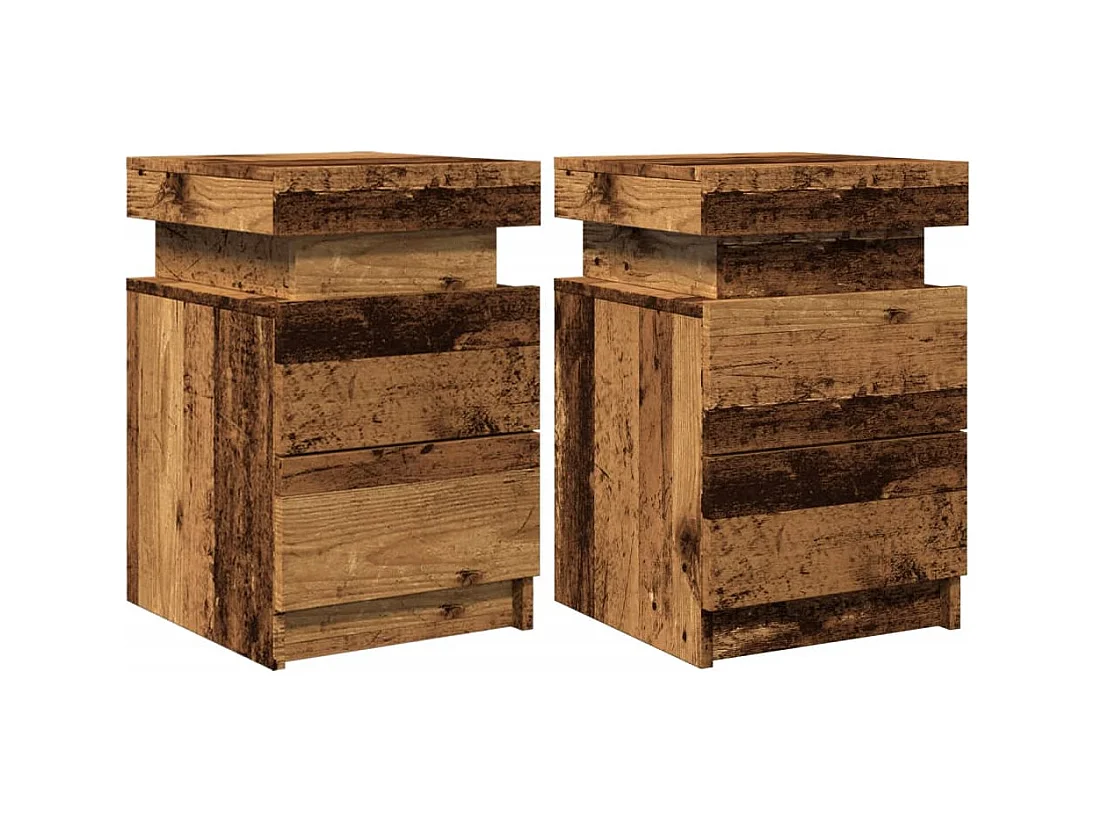 Mesitas de noche | Mesilla de noche con LED 2 uds madera envejecida 35x39x55 cm