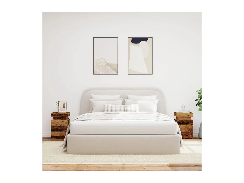 Mesitas de noche | Mesilla de noche con LED 2 uds madera envejecida 35x39x55 cm