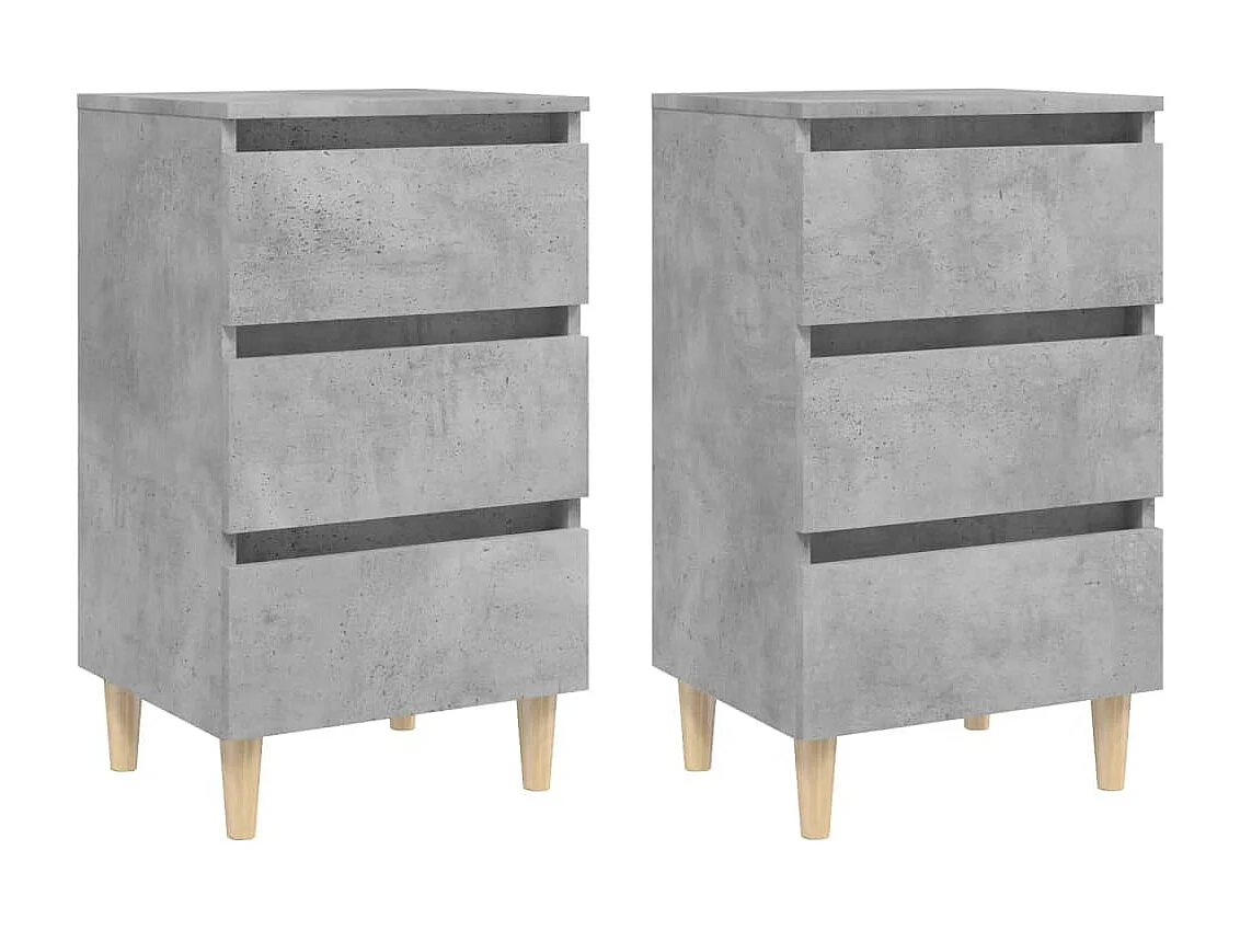 Mesitas de noche | Mesilla de noche 2 uds patas madera gris hormigón 40x35x69 cm