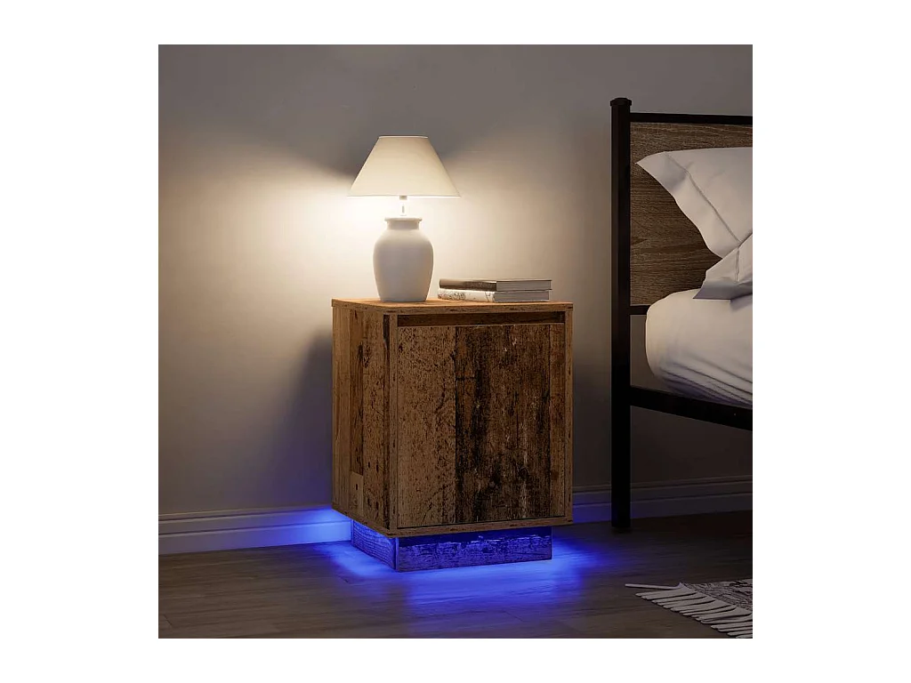 Mesillas de noche | Mesita de noche con luces LED 2 uds madera vieja 38x34x50 cm