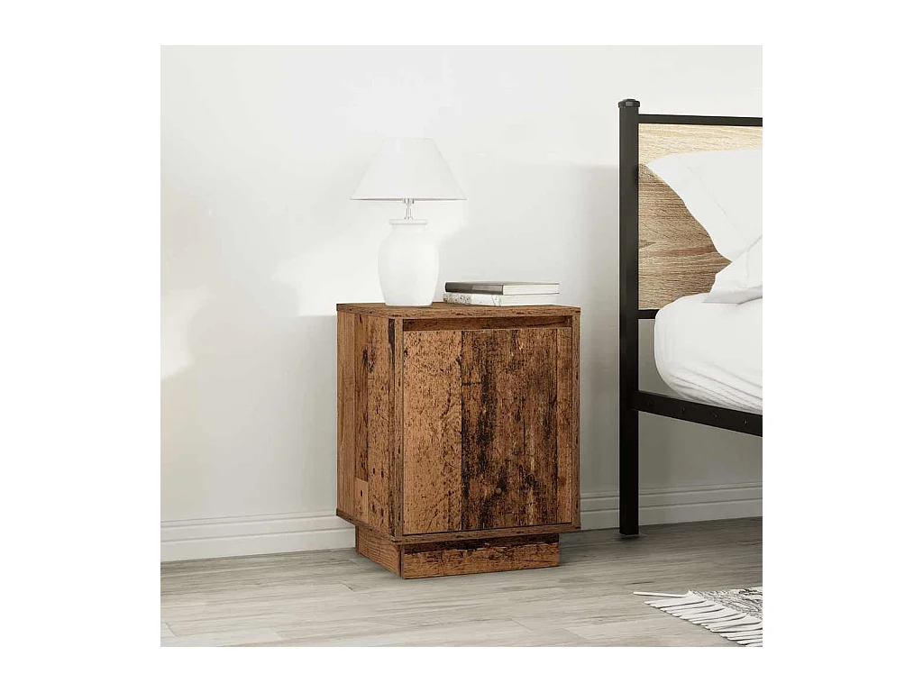 Mesillas de noche | Mesita de noche con luces LED 2 uds madera vieja 38x34x50 cm