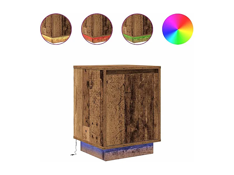 Nachtkastje | Bijzettafel Modern met led-verlichting 2 st 38x34x50 cm oud hout