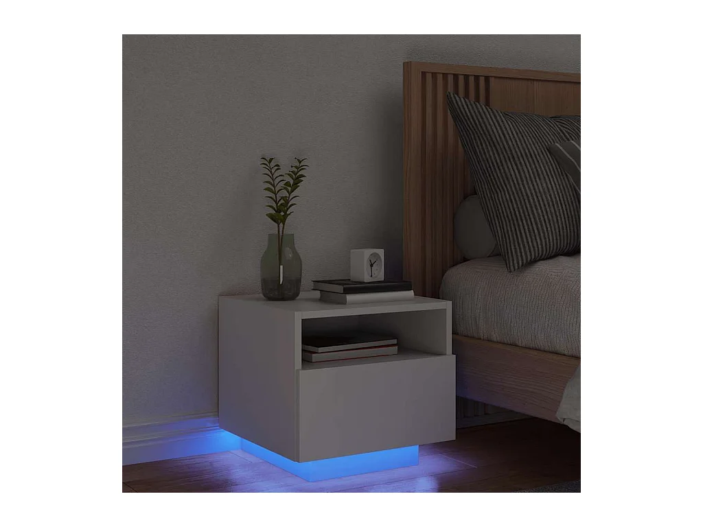 Mesita de noche | Mesilla de noche con luces LED blanco 40x39x37 cm