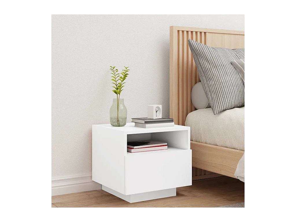Mesita de noche | Mesilla de noche con luces LED blanco 40x39x37 cm