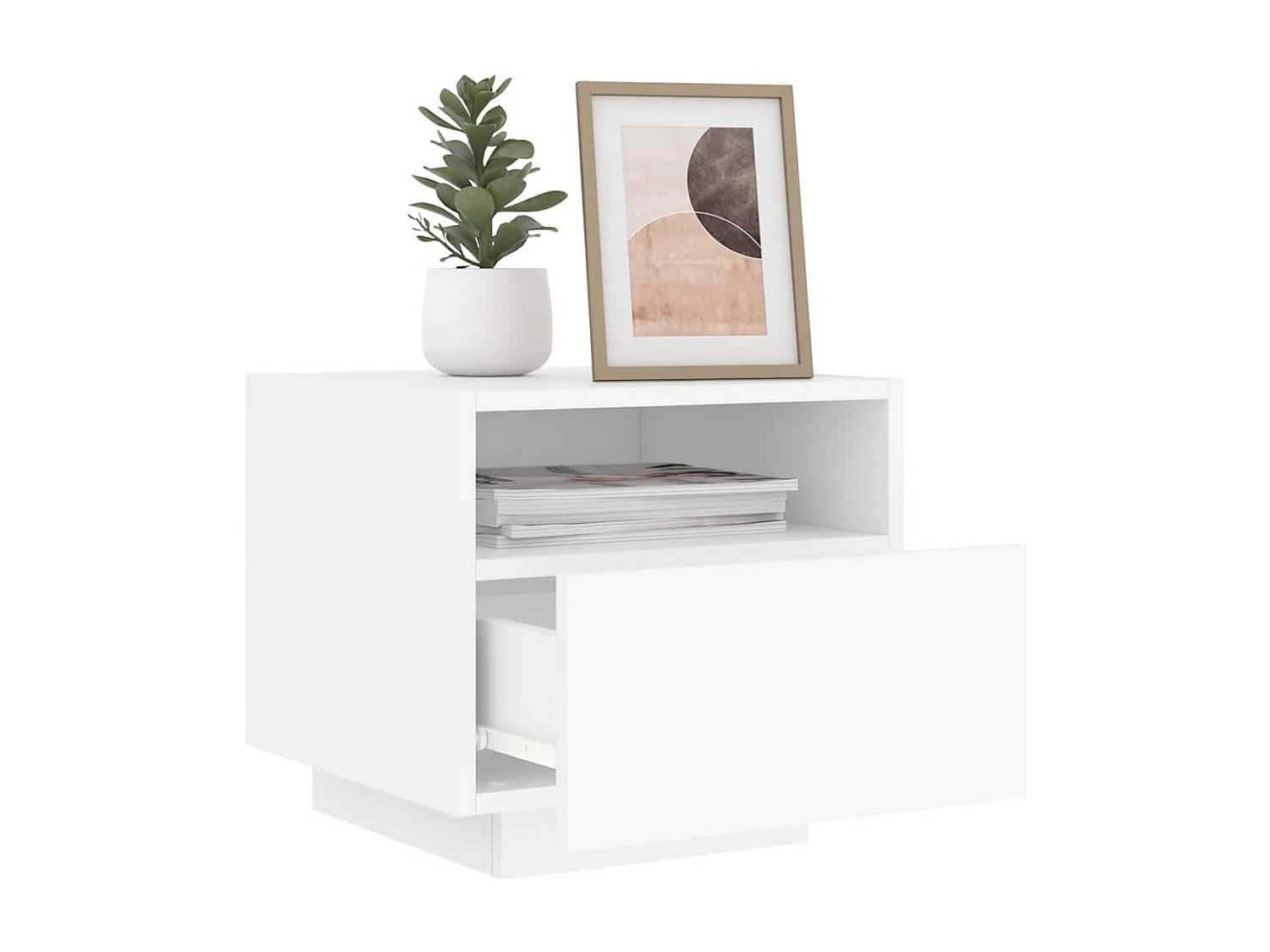 Nachttisch-Beistelltisch mit LED-Leuchten Weiß 40x39x37 cm SHL71988