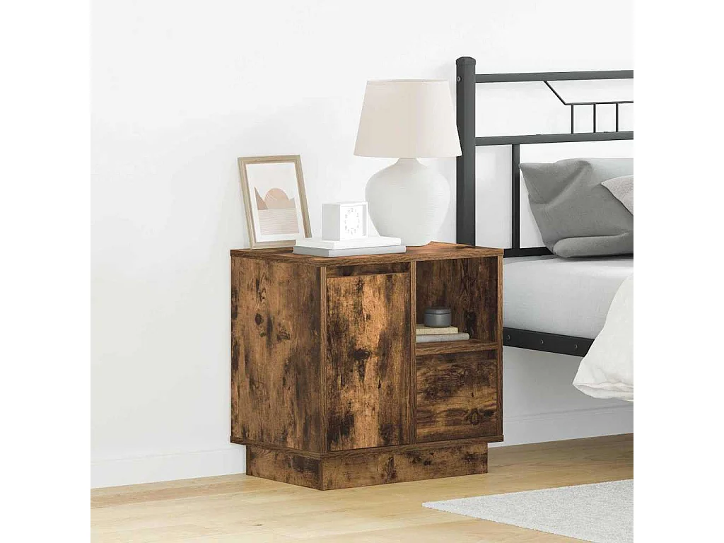 Table de chevet-Table d'appoint avec tiroir Chêne fumé 50x34.5x50 cm.