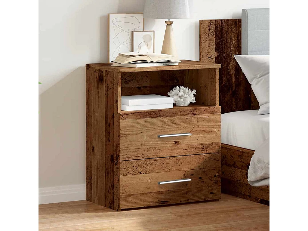 Table de chevet-Table d'appoint vieux bois 50x32x60 cm bois d'ingénierie