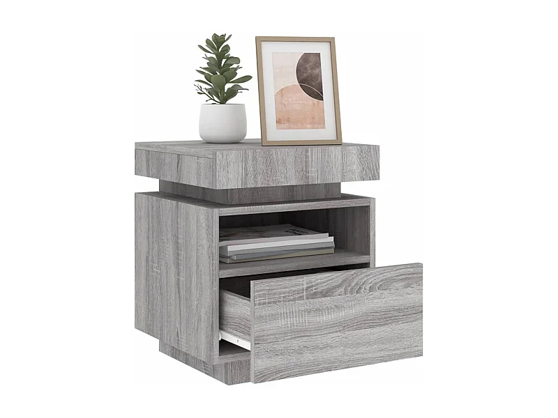 Table de chevet LED Lot de 2 avec tiroirs sonoma gris