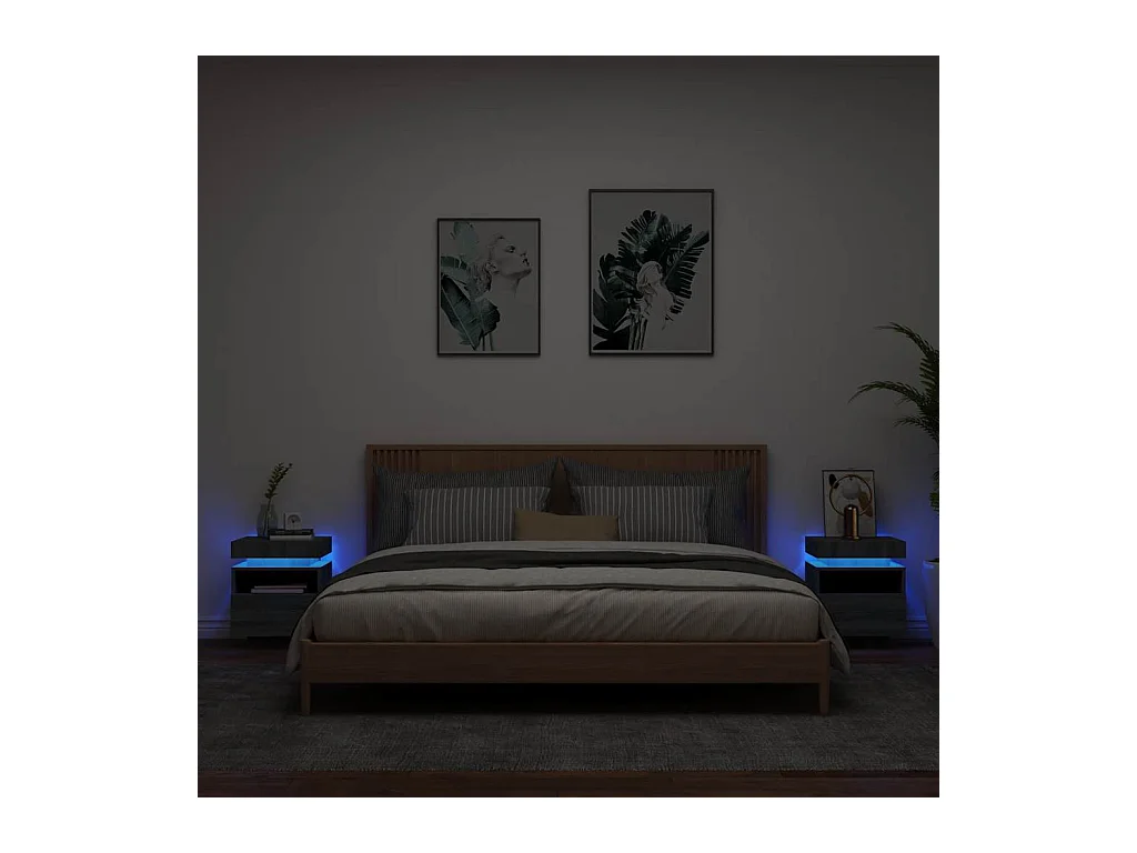 Mesitas de noche | Mesilla de noche con luces LED 2 uds gris Sonoma 40x39x48,5 cm