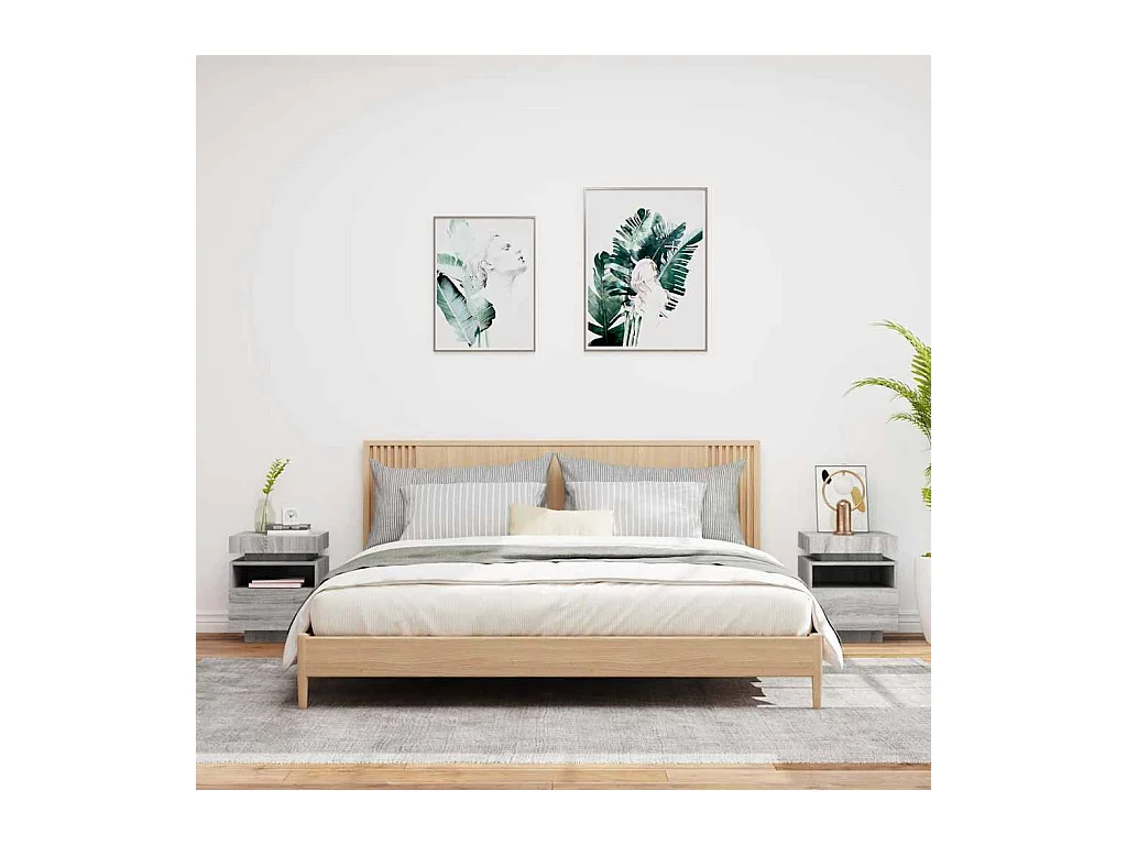 Mesitas de noche | Mesilla de noche con luces LED 2 uds gris Sonoma 40x39x48,5 cm
