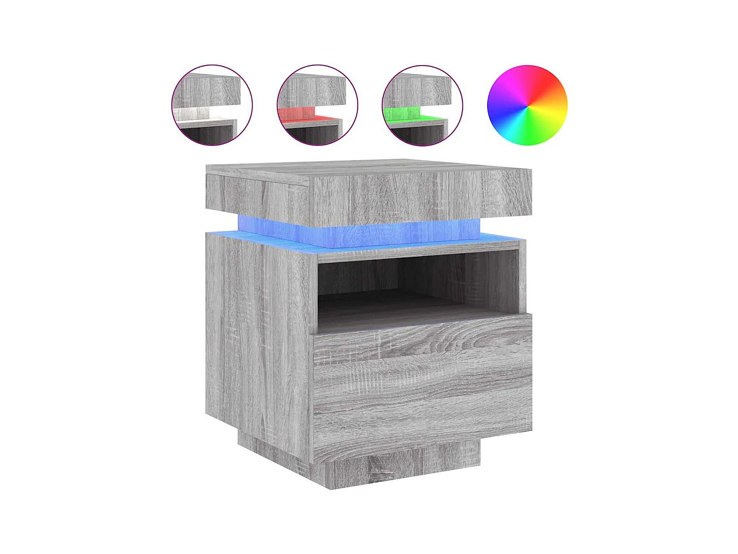 Mesitas de noche | Mesilla de noche con luces LED 2 uds gris Sonoma 40x39x48,5 cm