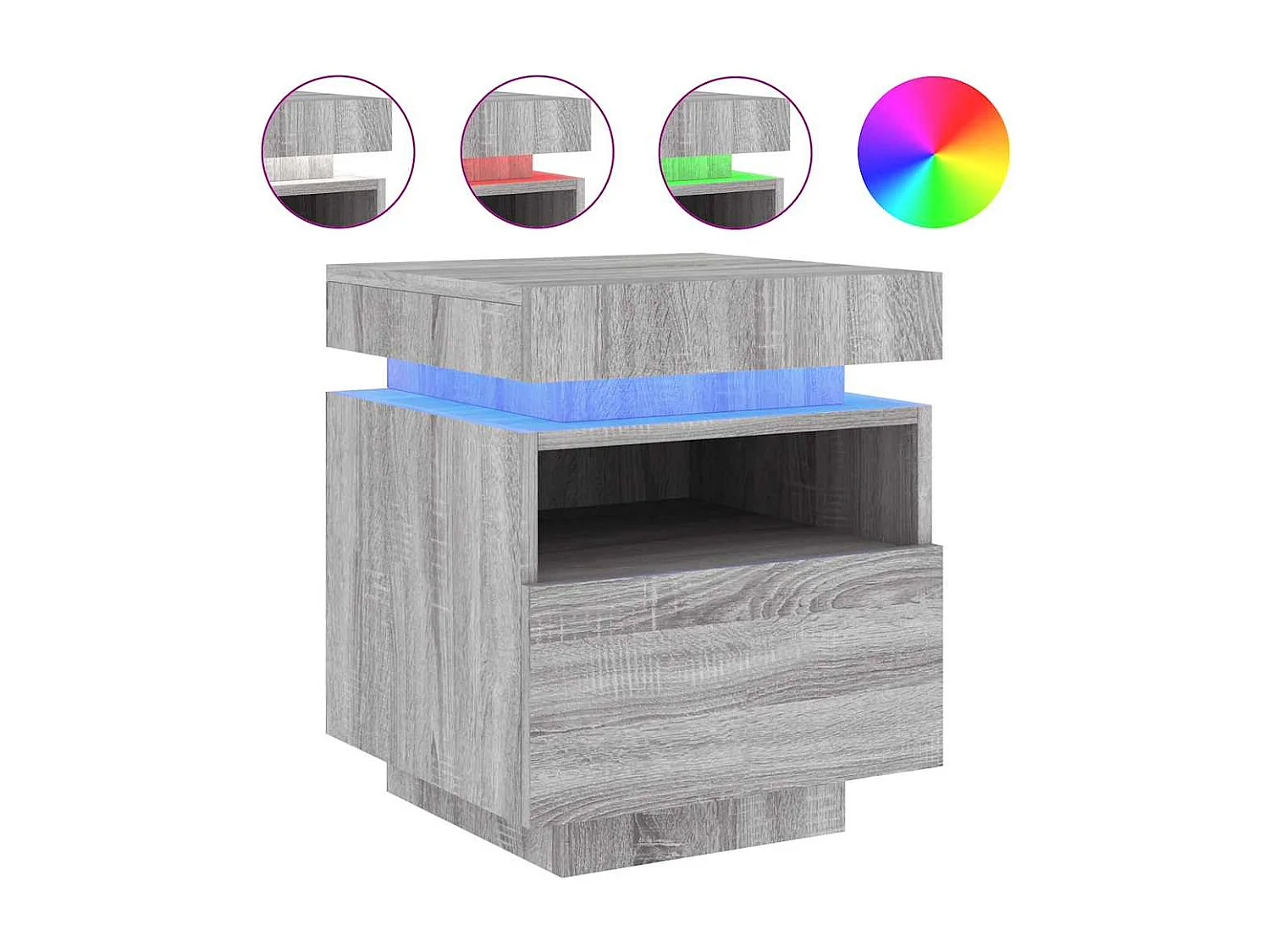 Nachttische mit LED-Leuchten 2er Set | Beistelltisch Grau Sonoma 40x39x48,5 cm SHL12104