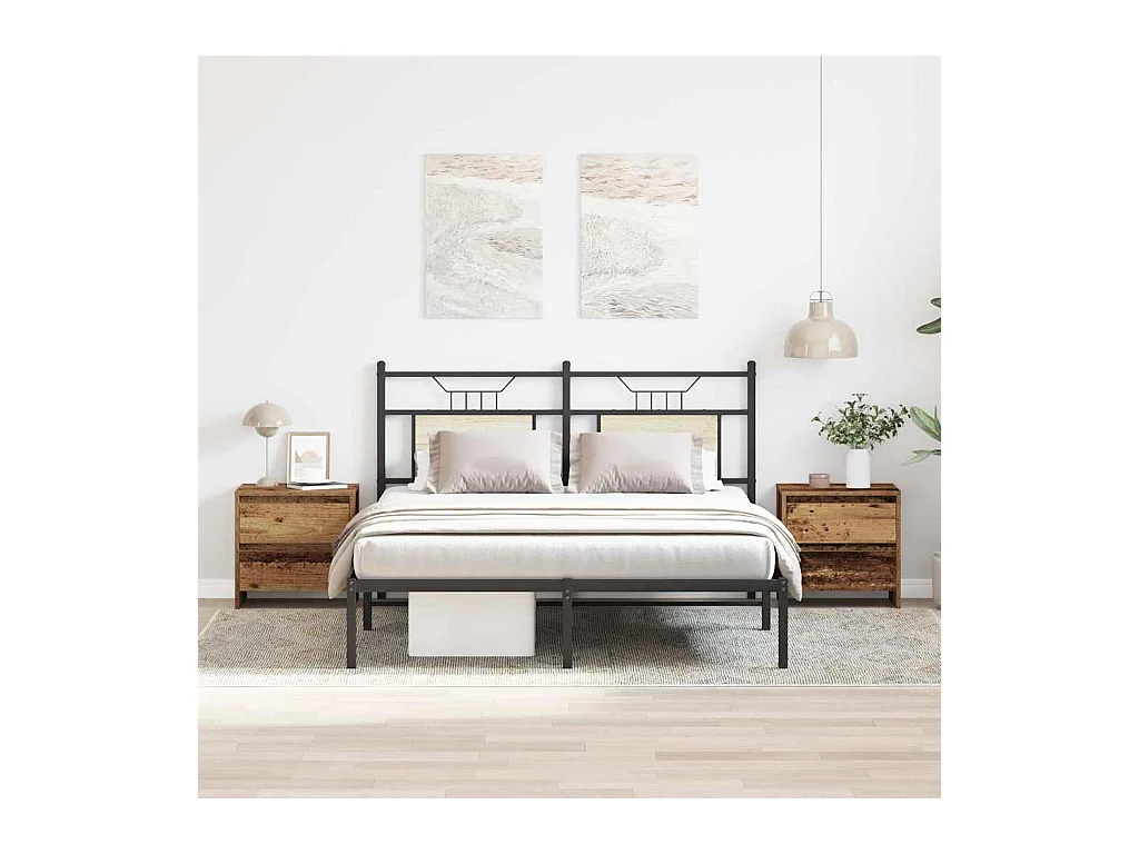 Mesita de Noche | Armario de Noche 2 uds con cajón Madera vieja 45x34x44.5 cm