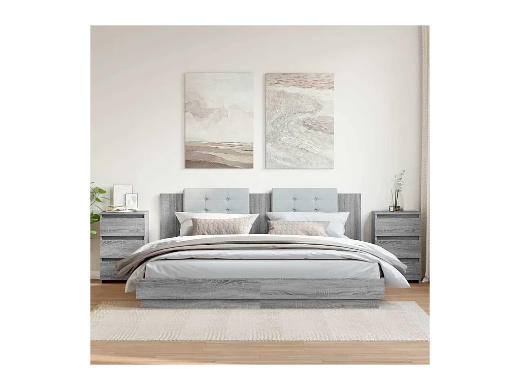 Mesitas de noche | Mesilla de noche 2 uds contrachapado gris Sonoma 40x35x62,5 cm