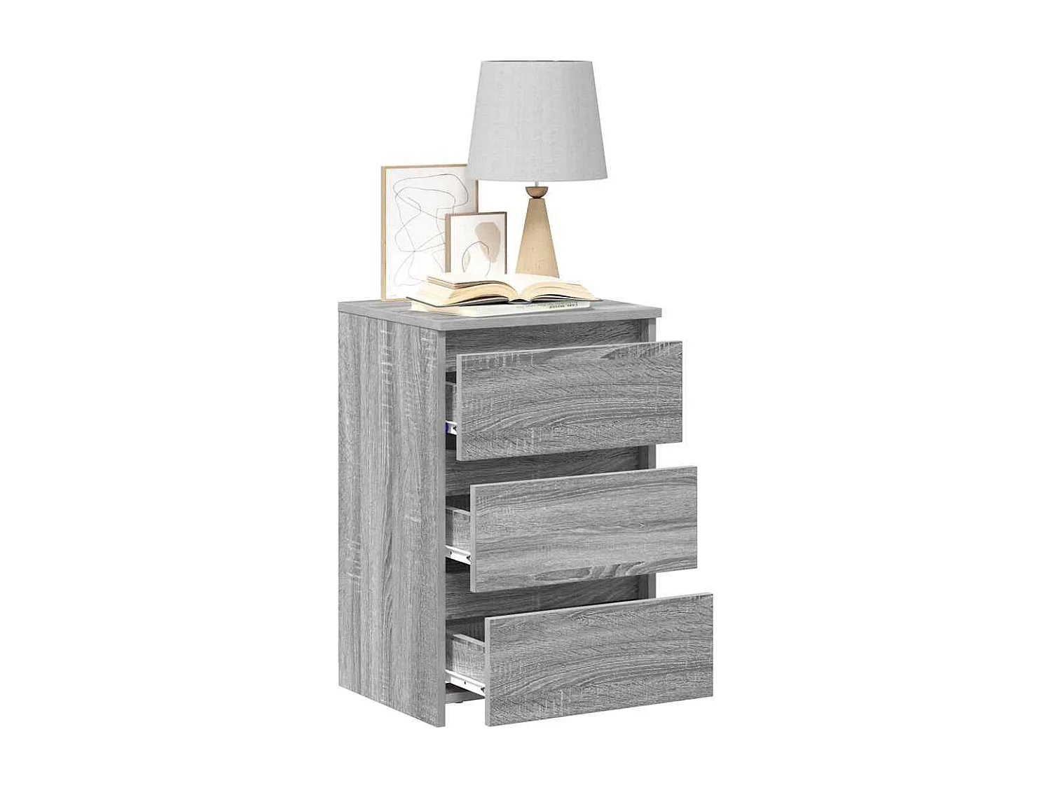 Nachttisch 2er Set-Beistelltisch-Nachttischkommode Grau Sonoma 40x35x62,5 cm Holzwerkstoff SHL82884