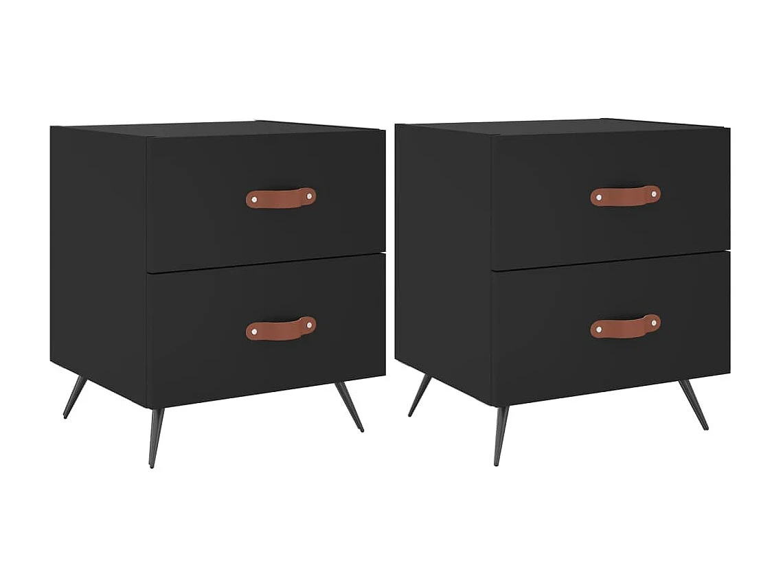 Nachttisch 2er Set-Beistelltisch-Nachttischkommode Schwarz 40x35x47,5 cm Holzwerkstoff SHL8203