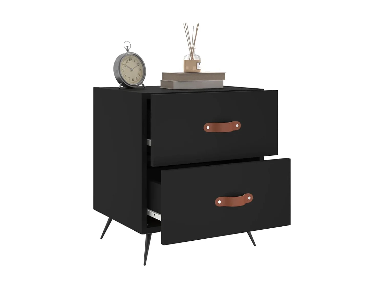 Nachttisch 2er Set-Beistelltisch-Nachttischkommode Schwarz 40x35x47,5 cm Holzwerkstoff SHL8203