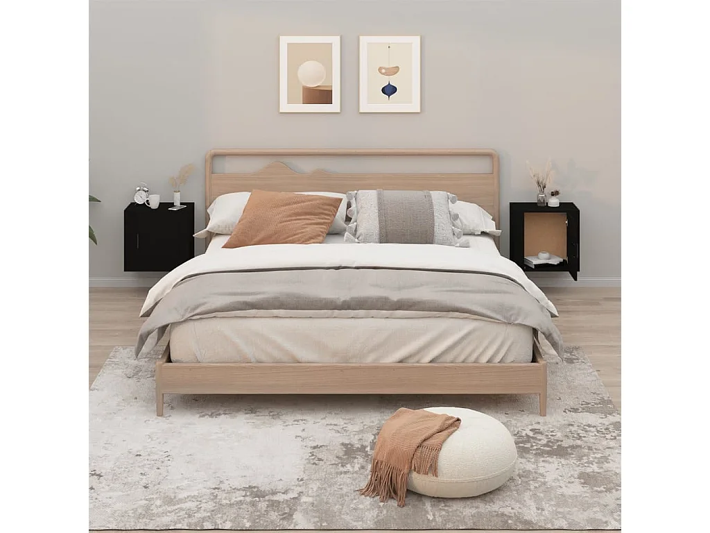 Mesitas de noche | Mesilla de noche de pared 2 uds negro 50x30x47 cm