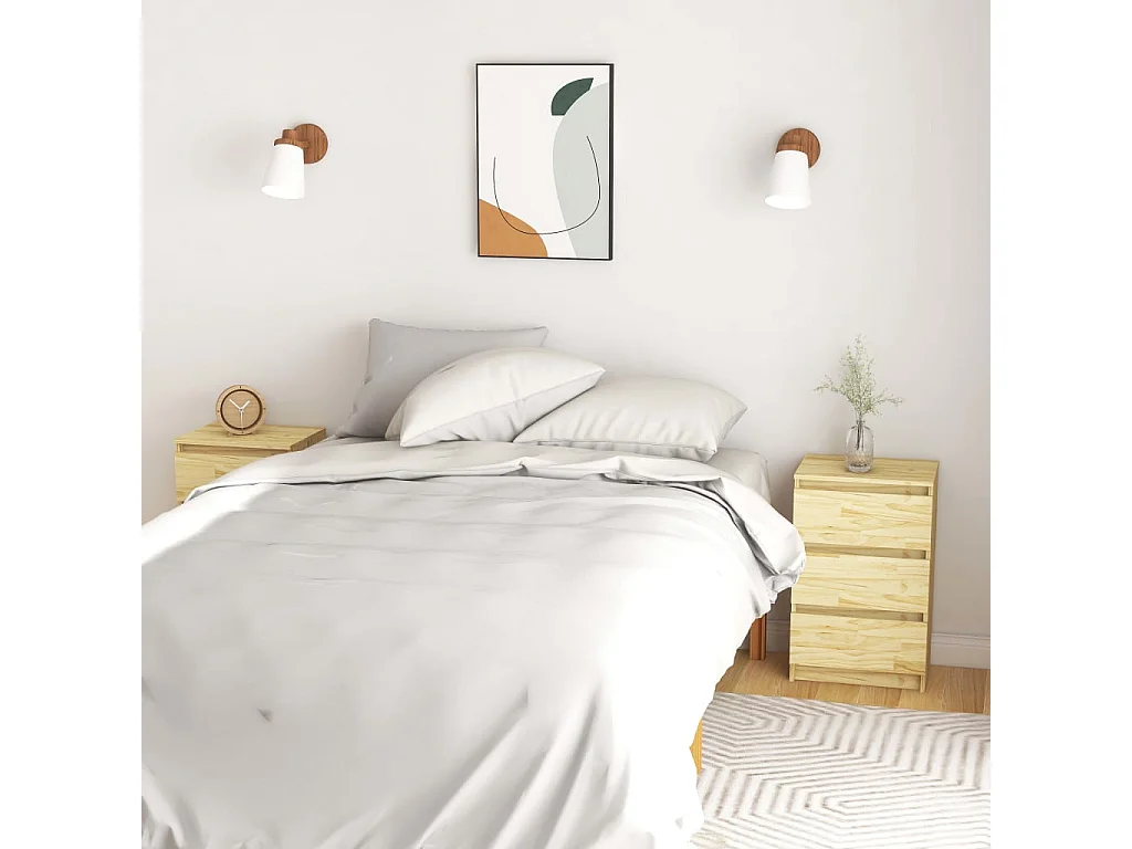 Nachttisch 2er Set-Beistelltisch-Nachttischkommode 40x29,5x64 cm Massivholz Kiefer SHL58493