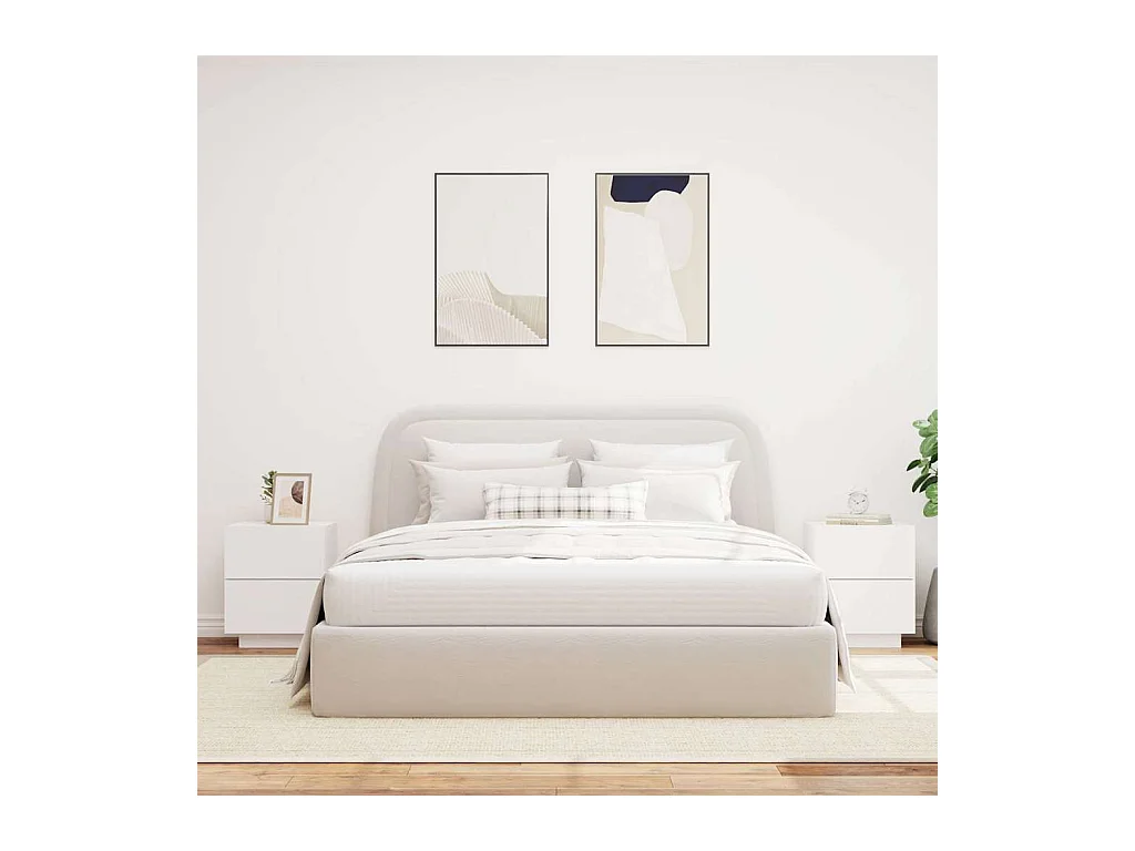 Mesitas de noche | Mesilla de noche con luces LED 2 uds madera ingeniería blanca