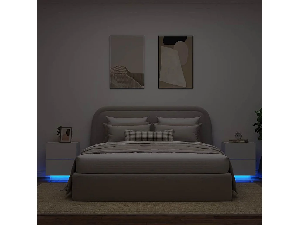 Nachttische mit LED-Leuchten 2er Set | Beistelltisch Weiß Holzwerkstoff SHL23656