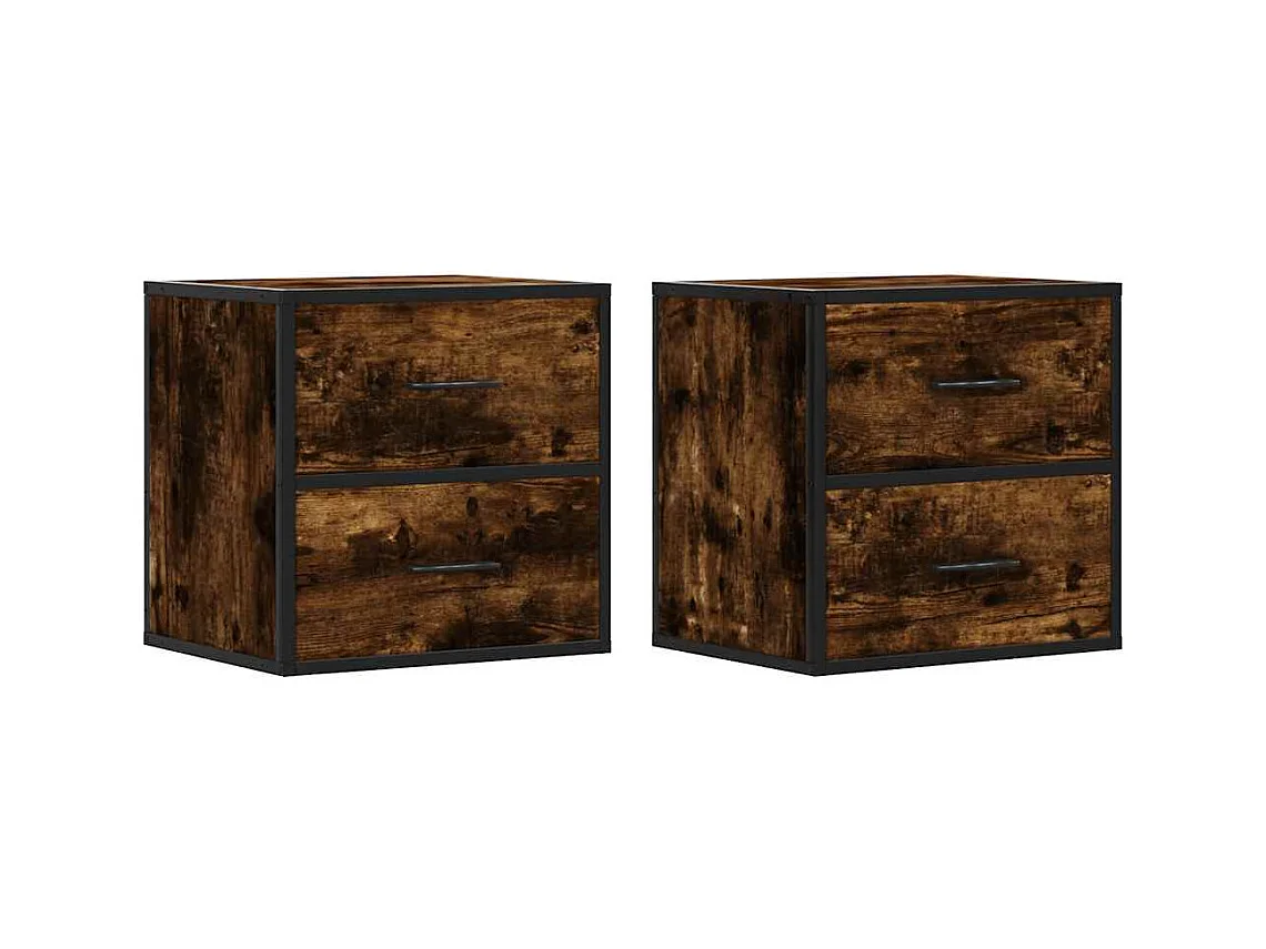 Mesitas de noche | Mesilla de noche pared 2 uds color roble ahumado 40x31x39,5 cm