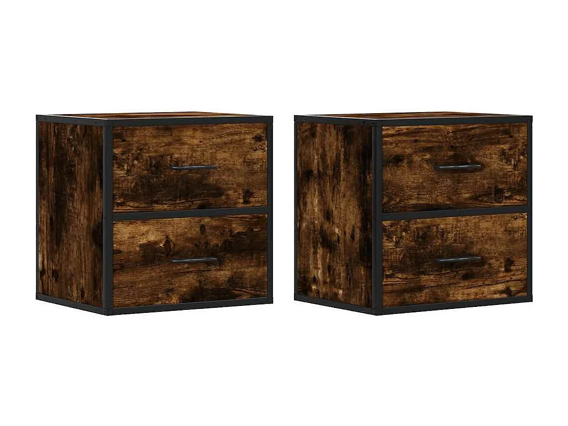 Nachttisch hängend 2er Set | Wand-Nachttische Räuchereiche 40x31x39,5 cm SHL79138