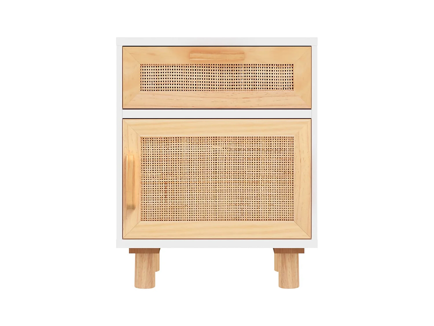 Tables de chevet-Tables d'appoint 2 pcs Blanc Bois de pin massif et rotin naturel