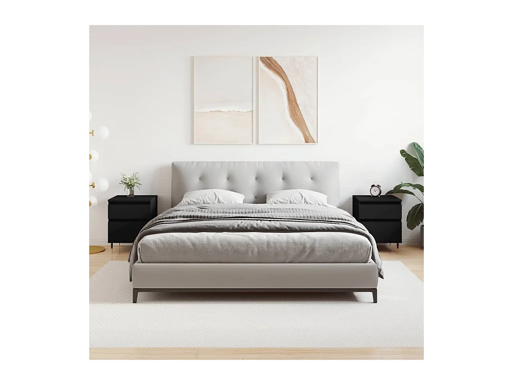 Mesitas de noche | Mesilla de noche 2 uds madera de ingeniería negro 40x35x50 cm