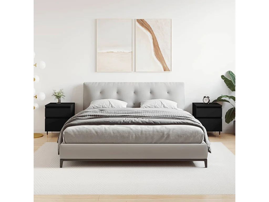 Nachttisch 2er Set-Beistelltisch-Nachttischkommode Schwarz 40x35x50 cm Holzwerkstoff SHL37876