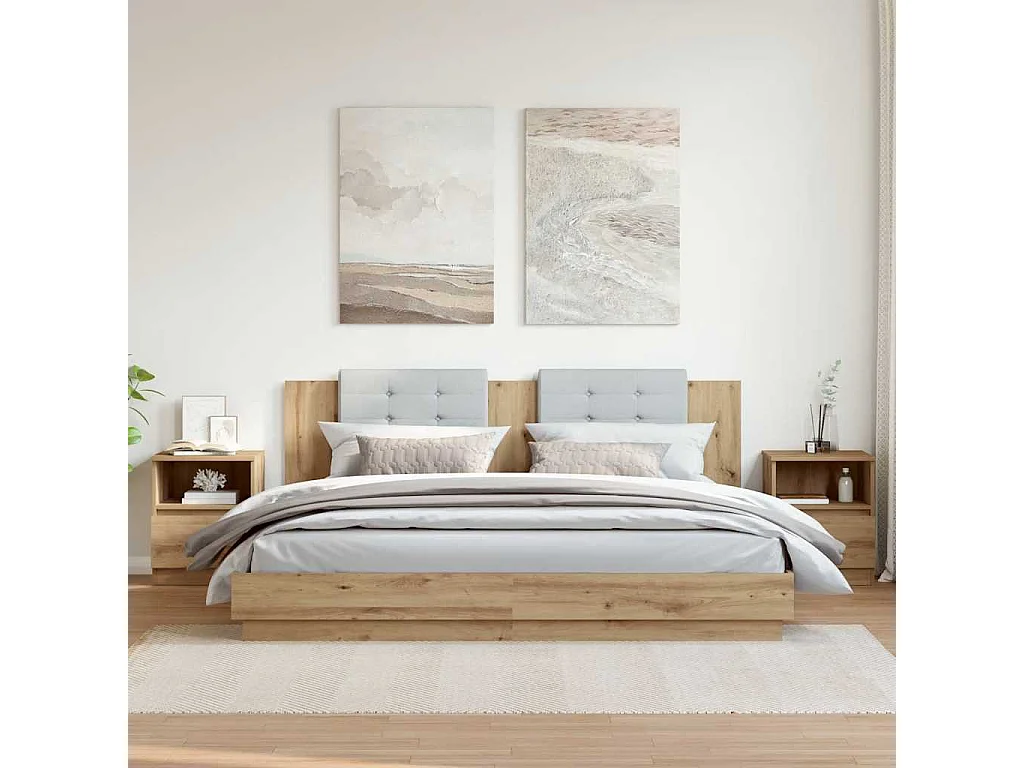 Nachttisch 2er Set-Beistelltisch-Nachttischkommode Artisan-Eiche 40x40x50 cm Holzwerkstoff SHL51168