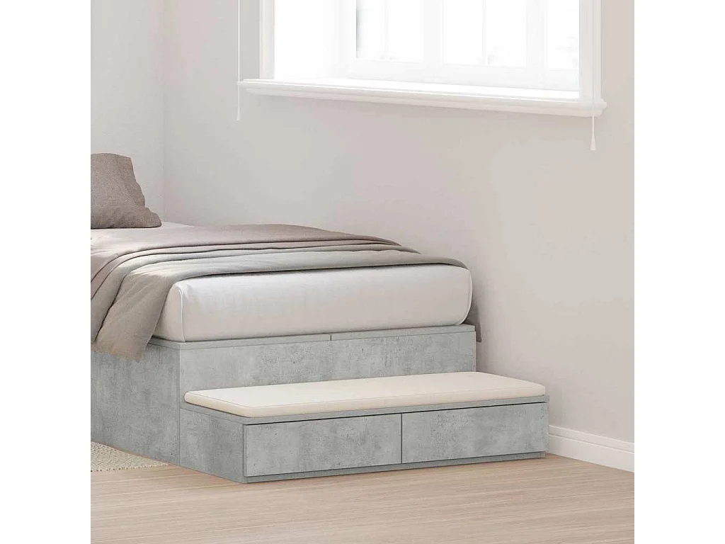 Bedlades | Opbergkastje met lade Betongrijs 90 x 36,5 x 16,5 cm Bewerkt hout