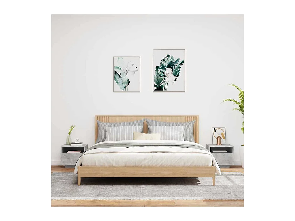 Mesitas de noche | Mesilla de noche con luces LED 2 uds gris hormigón 40x39x37 cm