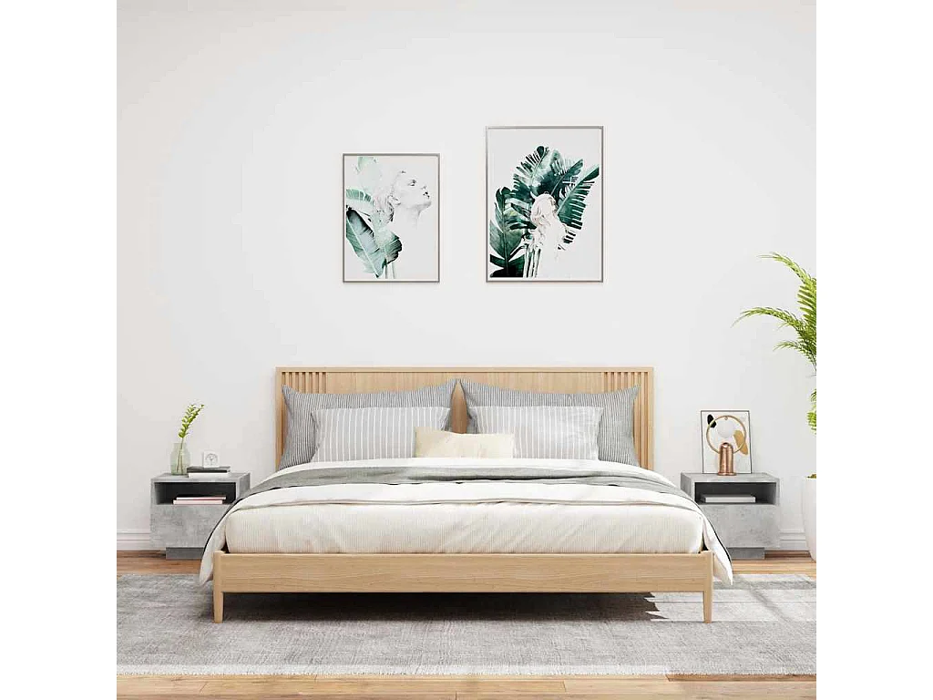 Mesitas de noche | Mesilla de noche con luces LED 2 uds gris hormigón 40x39x37 cm