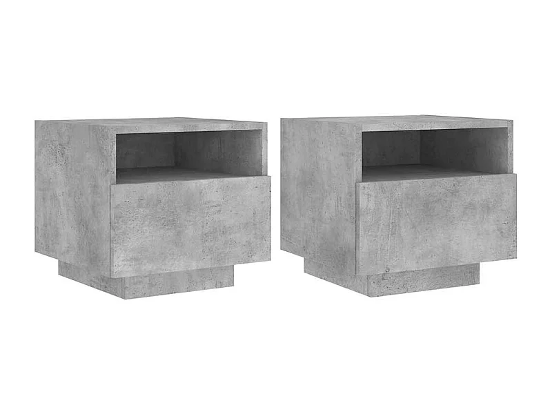 Table de chevet LED Lot de 2 avec tiroirs gris béton