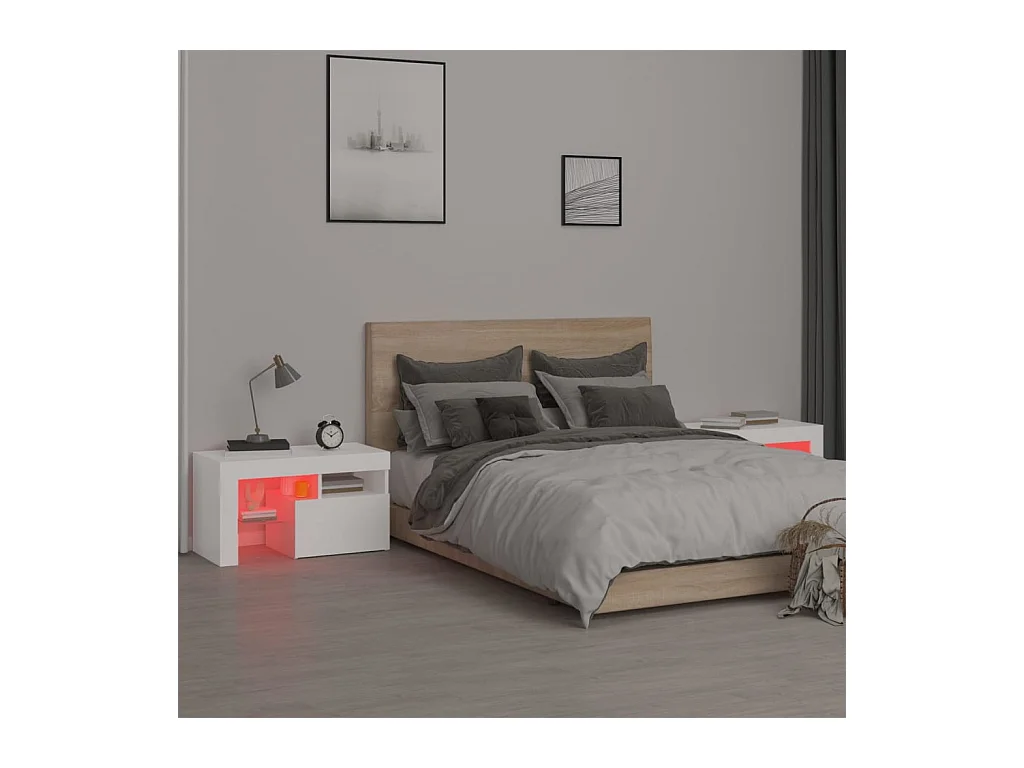 Mesitas de noche | Mesilla de noche con luces LED 2 uds blancas 70x36,5x40cm