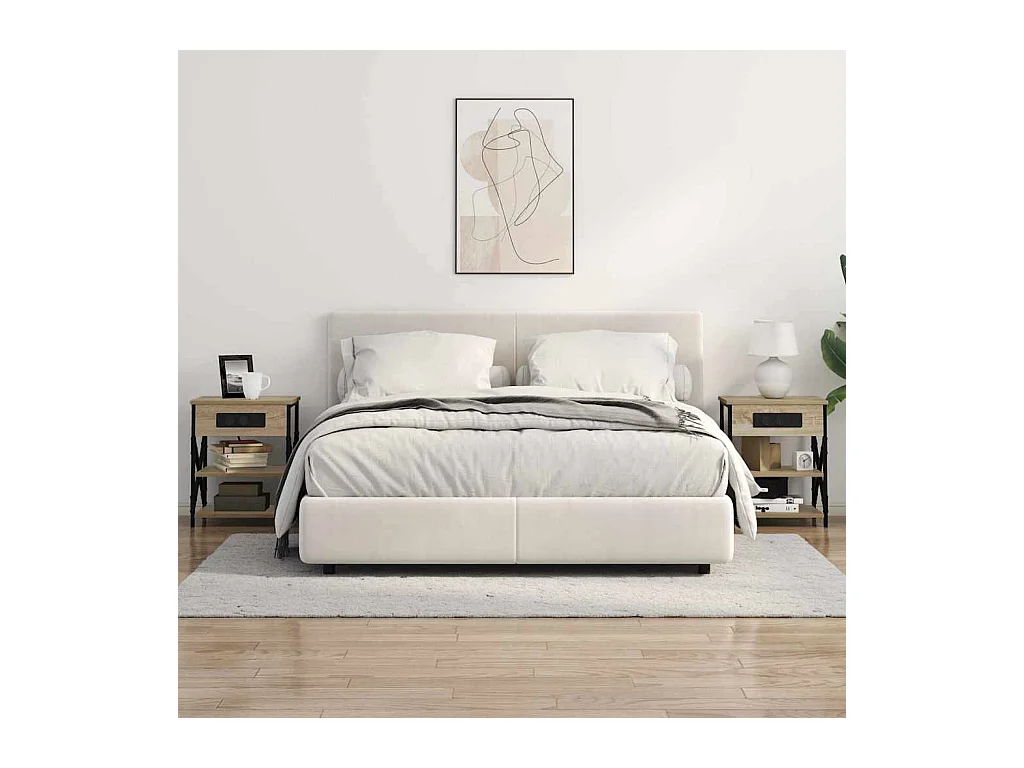 Mesita de Noche | Mesa auxiliar con Estación de Carga Roble Sonoma