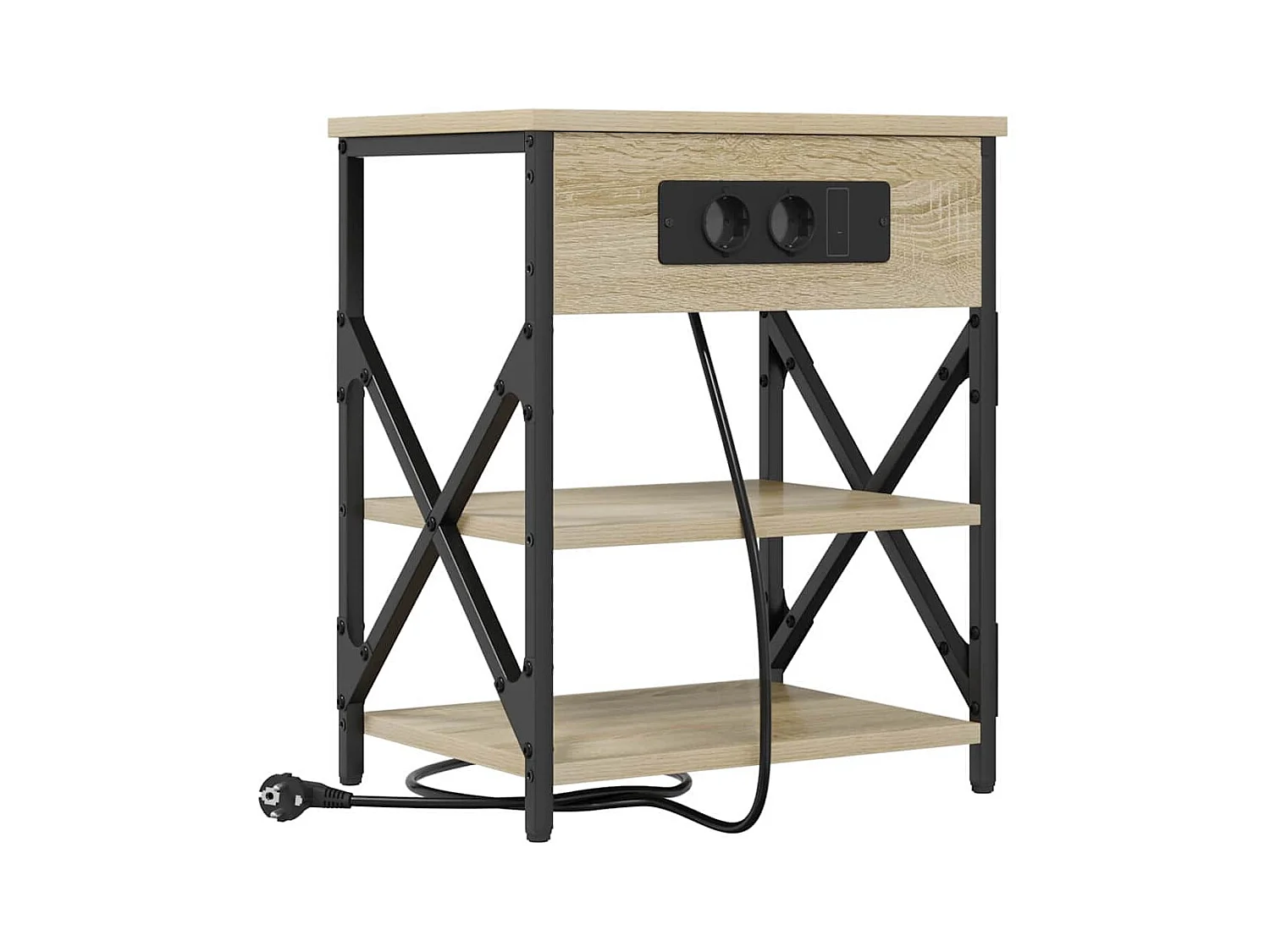 Mesita de Noche | Mesa auxiliar con Estación de Carga Roble Sonoma