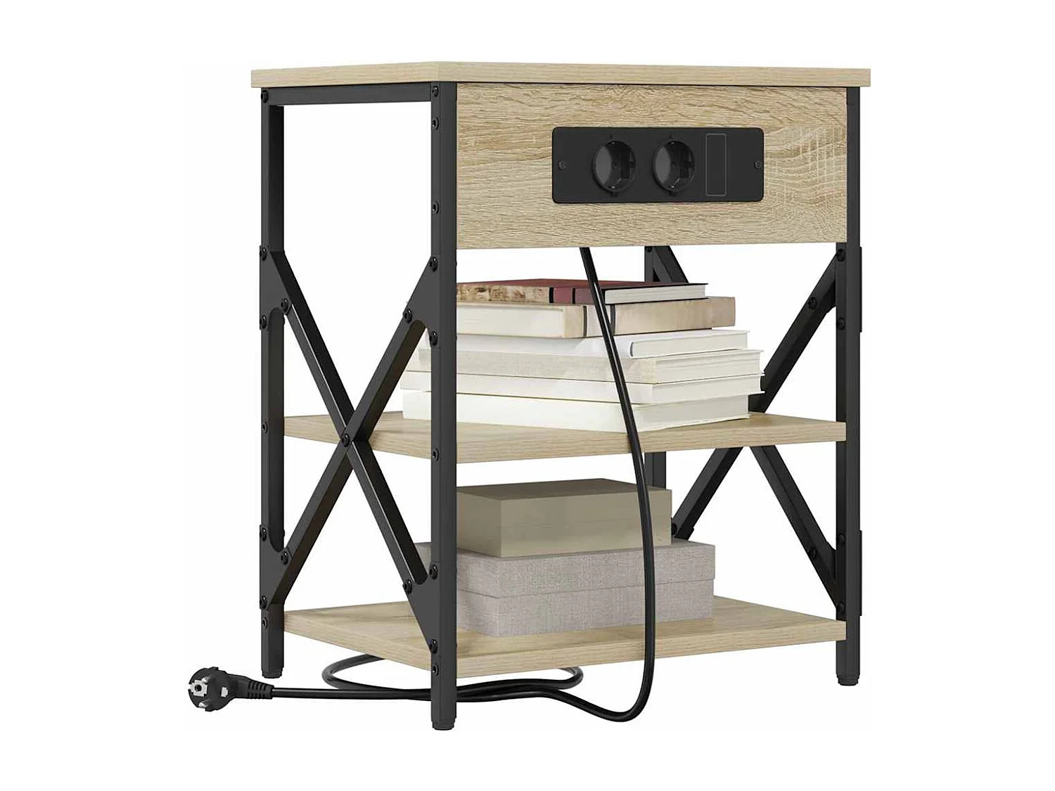 Table de nuit avec station de chargement 2 pcs Chêne sonoma