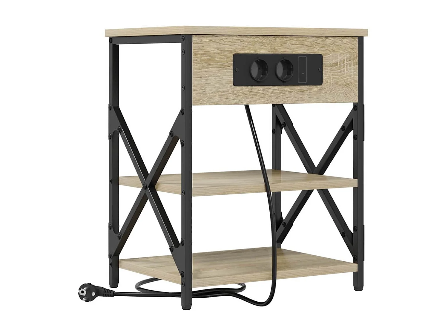 Table de nuit avec station de chargement 2 pcs Chêne sonoma