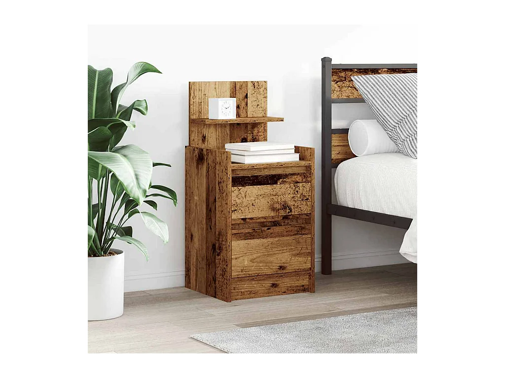 Pack 2 uds Mesilla de noche | Mesitas de noche con 2 cajones madera vieja 38x34x80 cm