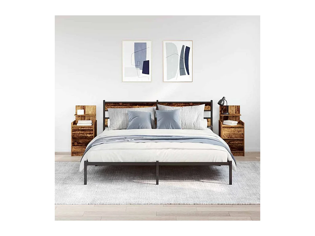 Pack 2 uds Mesilla de noche | Mesitas de noche con 2 cajones madera vieja 38x34x80 cm