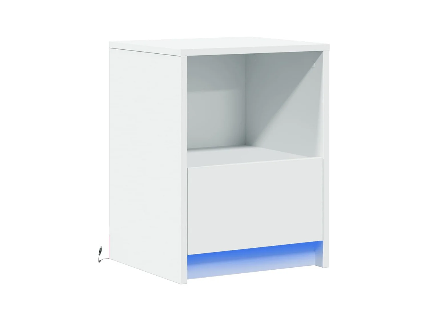 Mesita de noche | Mesilla de noche con luces LED madera de ingeniería blanca