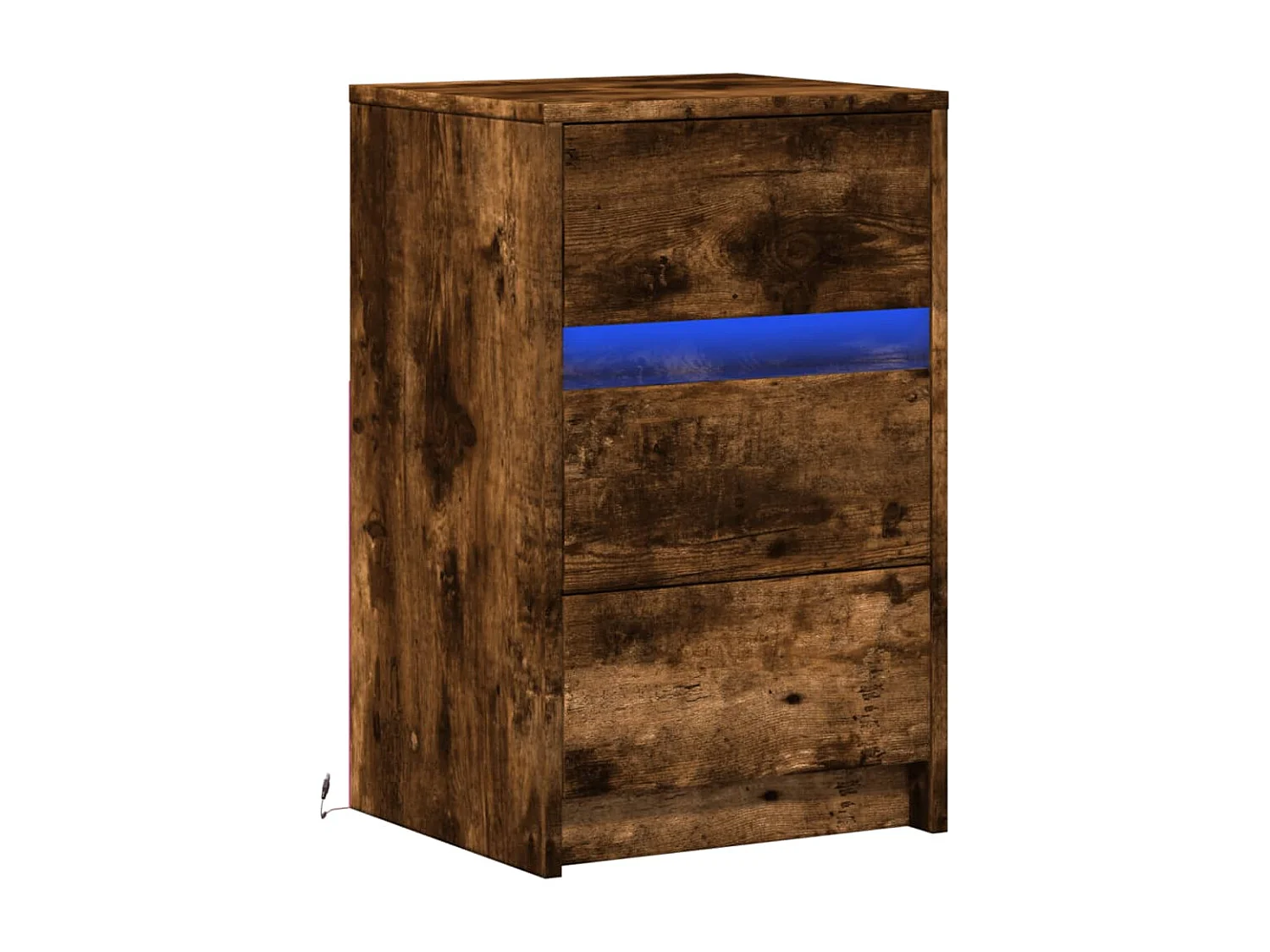 Mesita de noche | Mesilla de noche con luces LED madera ingeniería roble ahumado