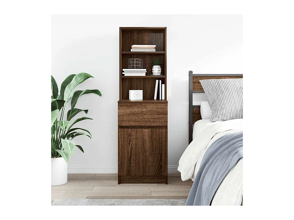 Mesilla de noche | Mesita de noche roble marrón 39x35x125 cm madera de ingeniería