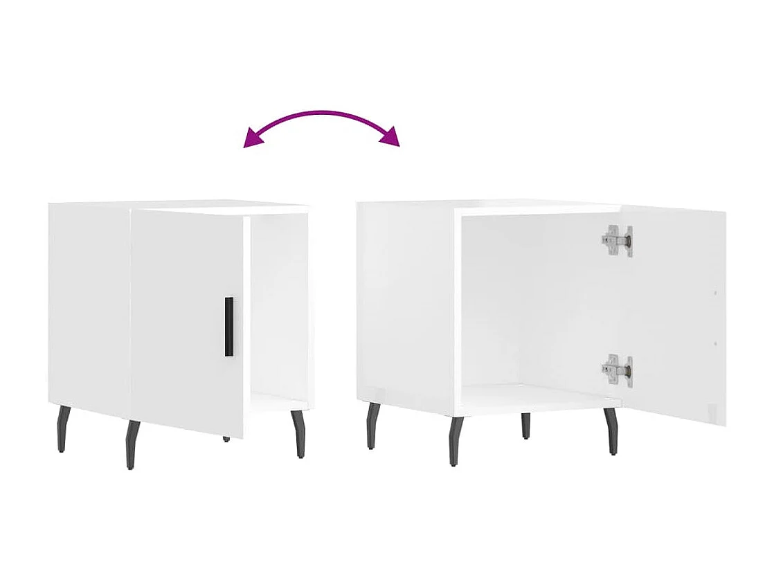 Lot de 2 Tables de chevet avec rangement blanc brillant 40x40x50 cm