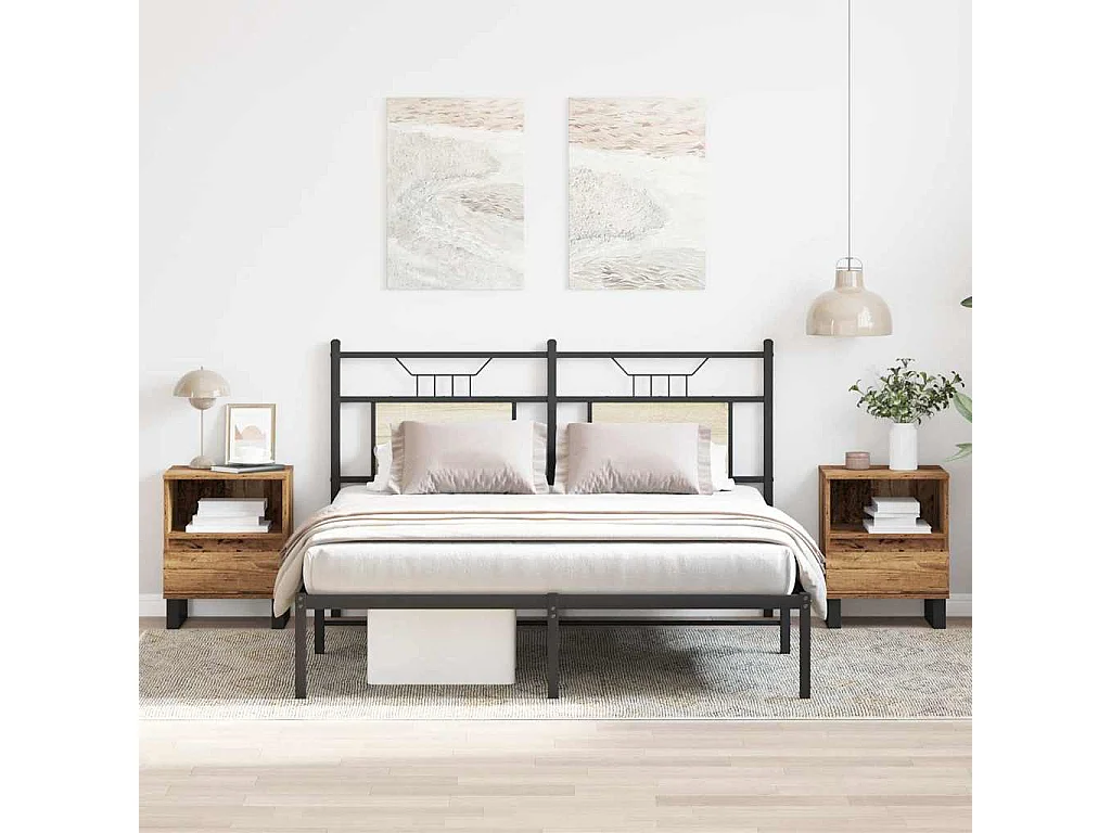 Nachttisch 2er Set-Beistelltisch-Nachttischkommode Altholz-Optik 40x35x50 cm Holzwerkstoff SHL77330