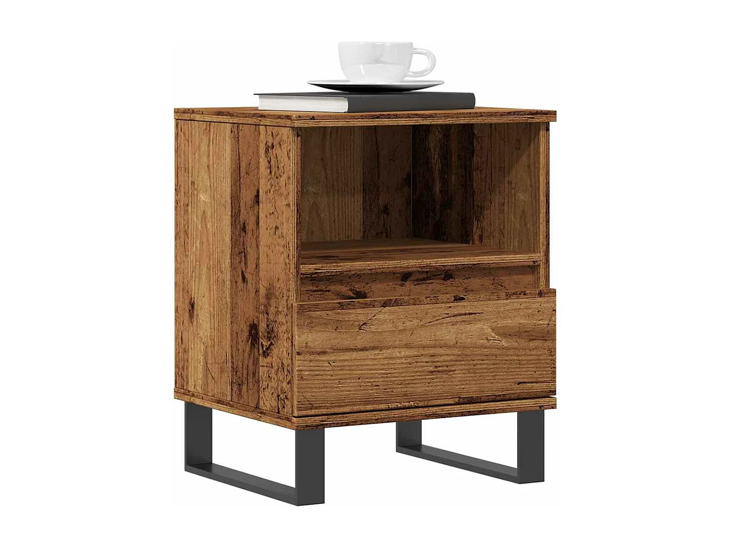 Nachttisch 2er Set-Beistelltisch-Nachttischkommode Altholz-Optik 40x35x50 cm Holzwerkstoff SHL77330