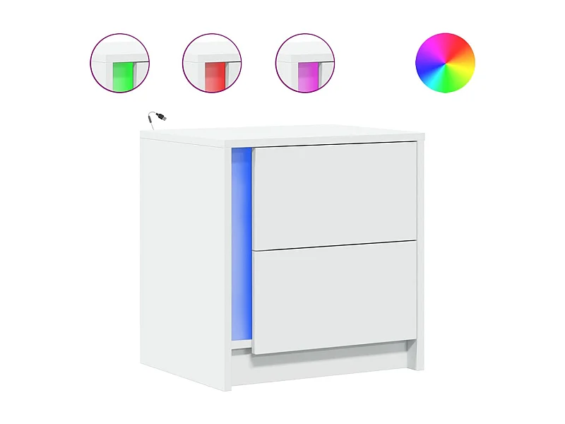 Mesita de noche | Mesilla de noche con luces LED madera de ingeniería blanca